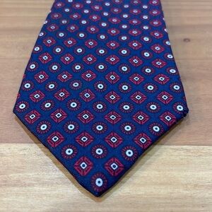 100% silk, red white and blue, hand made tie